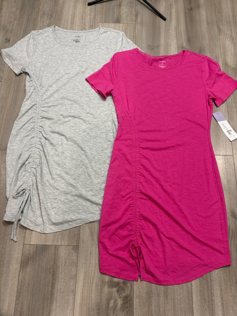 🆕 just be Bundle Hot Pink And Gray Ruched Side Tee Dress Size M